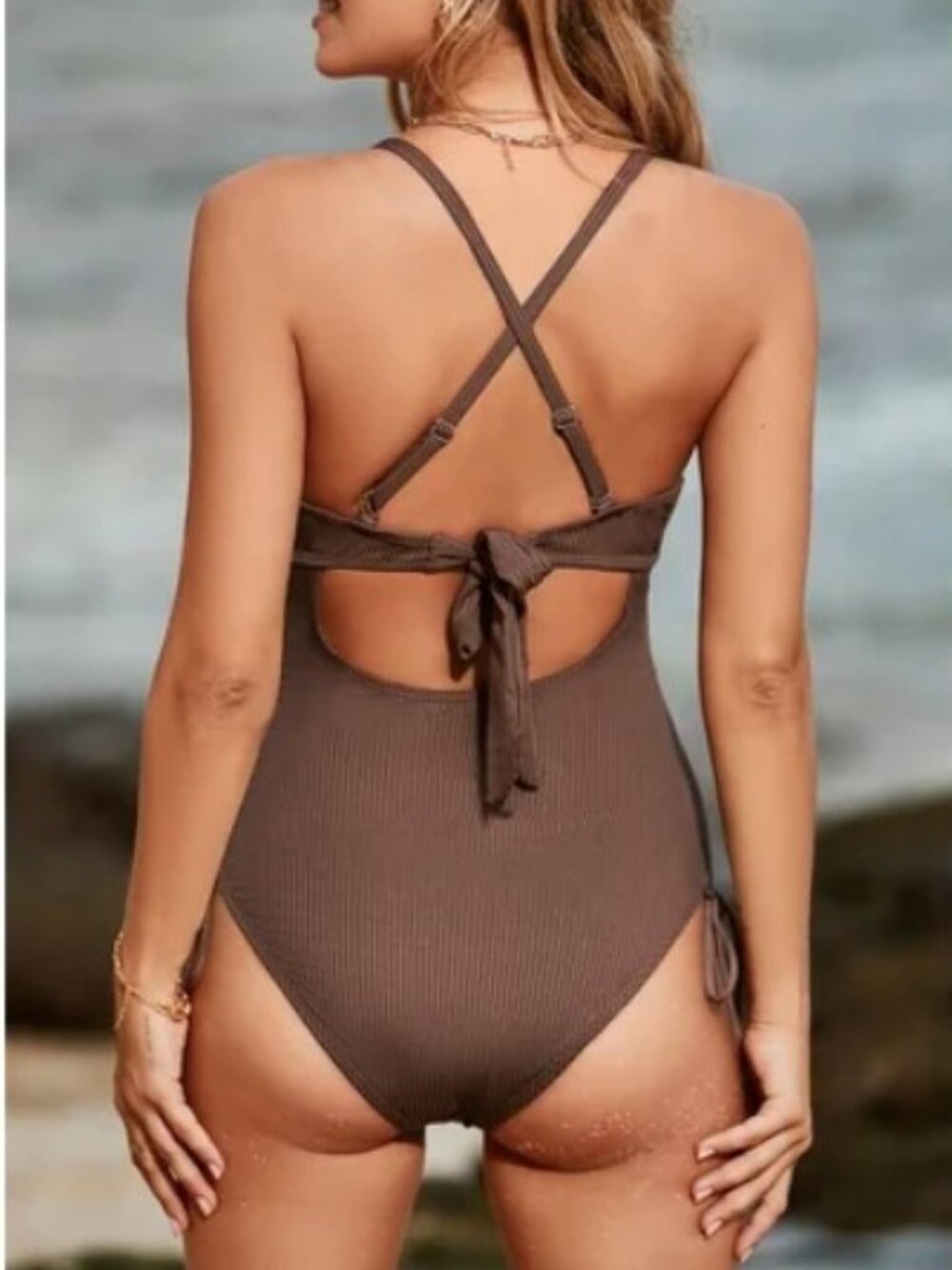 One Piece Swimsuits Ribbed Tummy Control - Picture 3 of 4